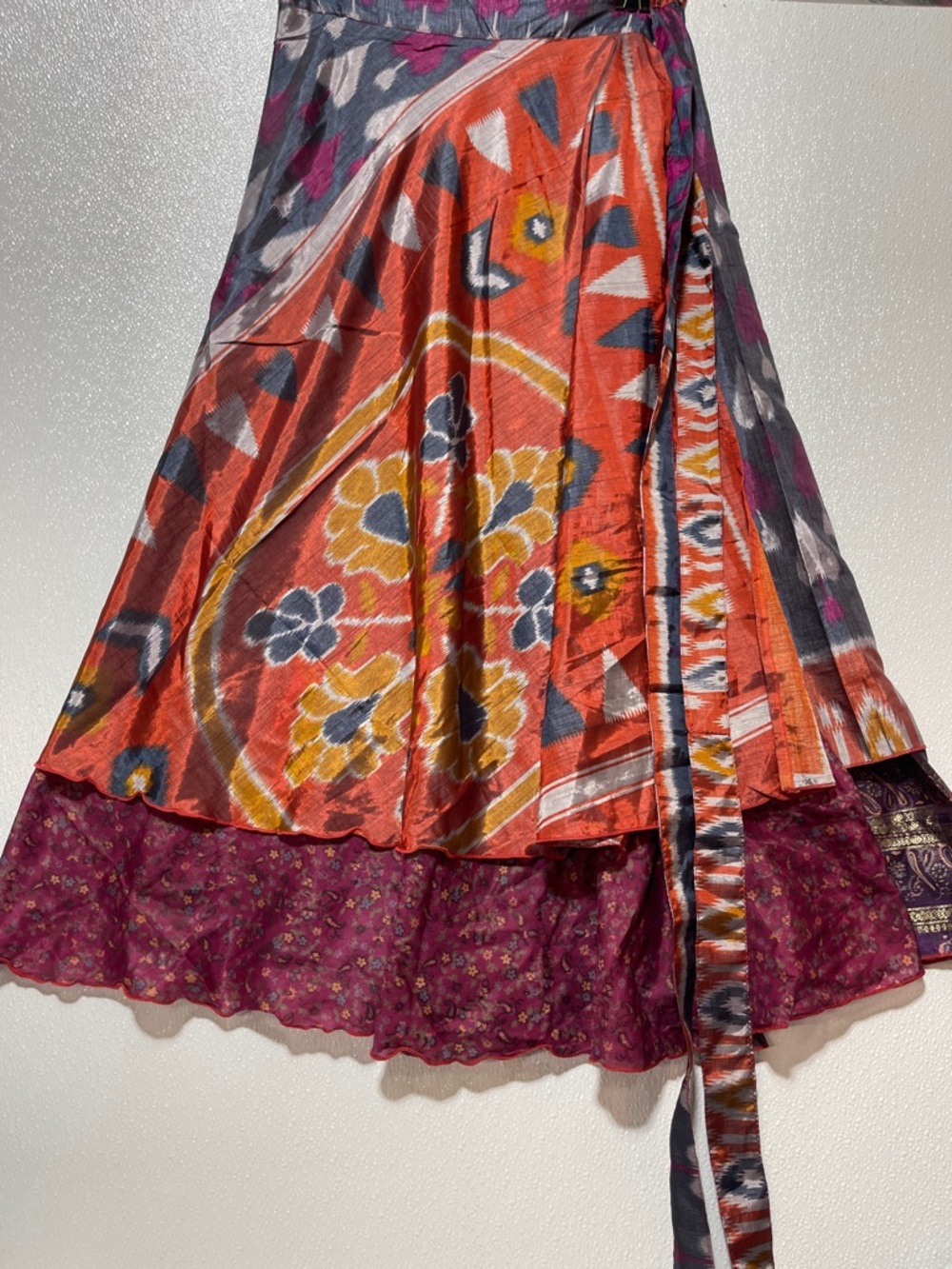 2/$60 SILK Maxi Wrap Skirt in Orange and Plum